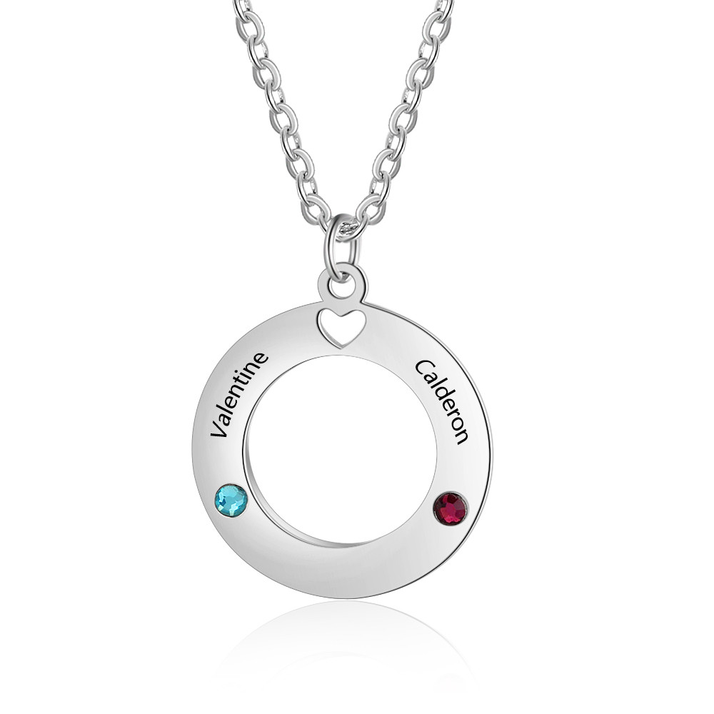 925 Silver Hollow Circle Birthstone Necklace