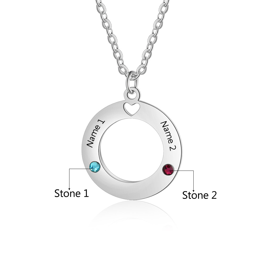 925 Silver Hollow Circle Birthstone Necklace