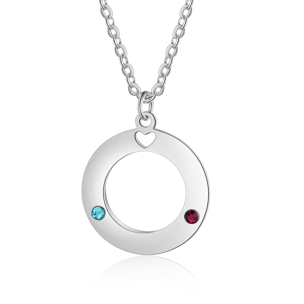 925 Silver Hollow Circle Birthstone Necklace