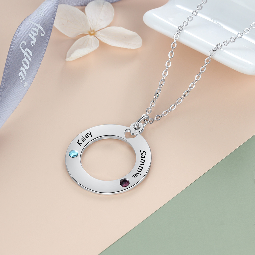 925 Silver Hollow Circle Birthstone Necklace