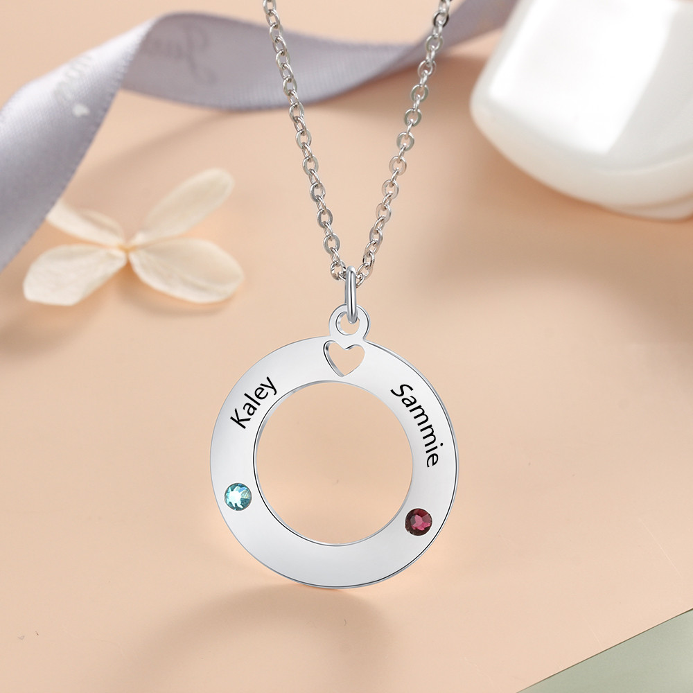 925 Silver Hollow Circle Birthstone Necklace