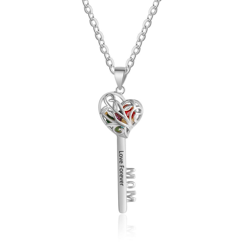 925 Sterling Silver Heart Shape Key Pendant Necklaces