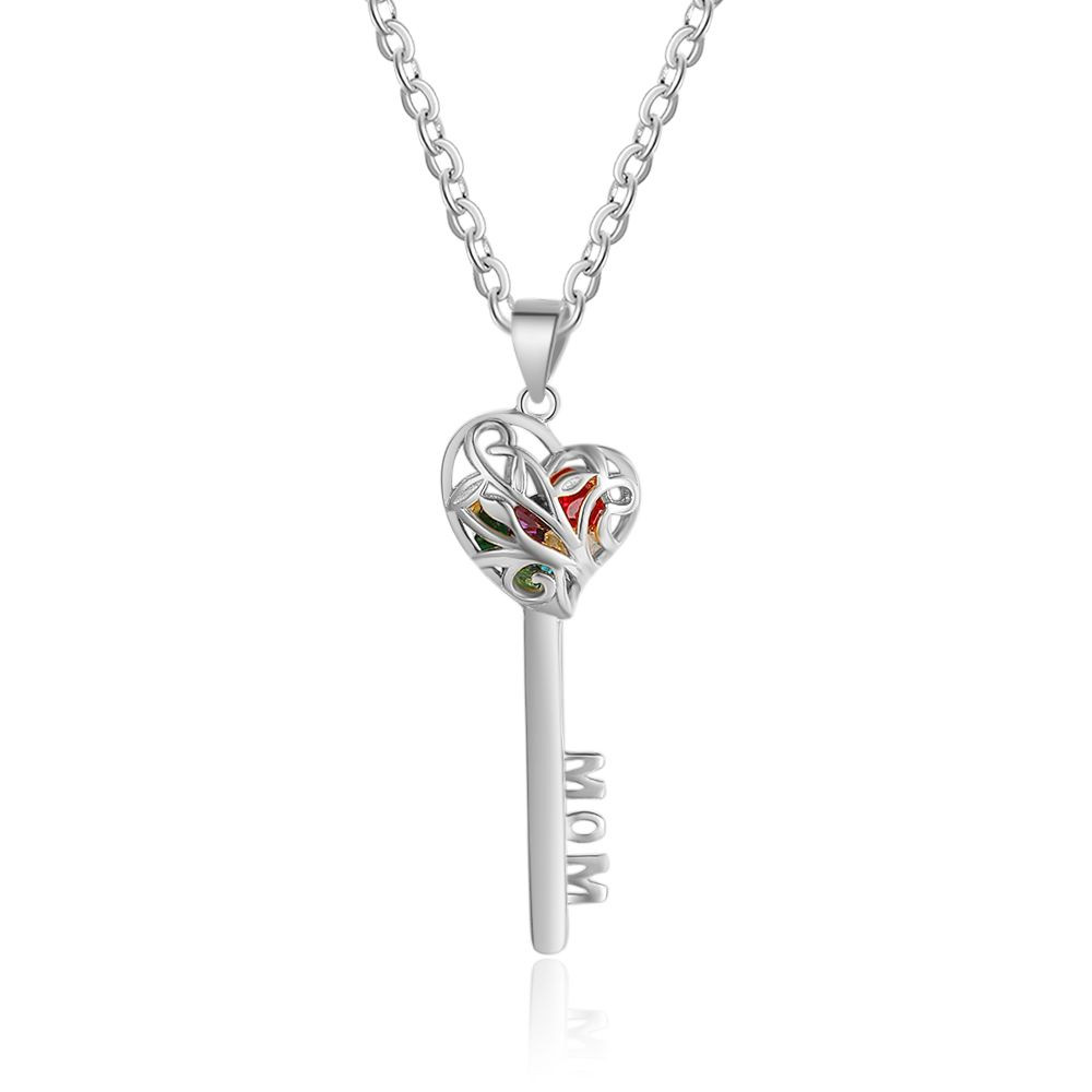 925 Sterling Silver Heart Shape Key Pendant Necklaces