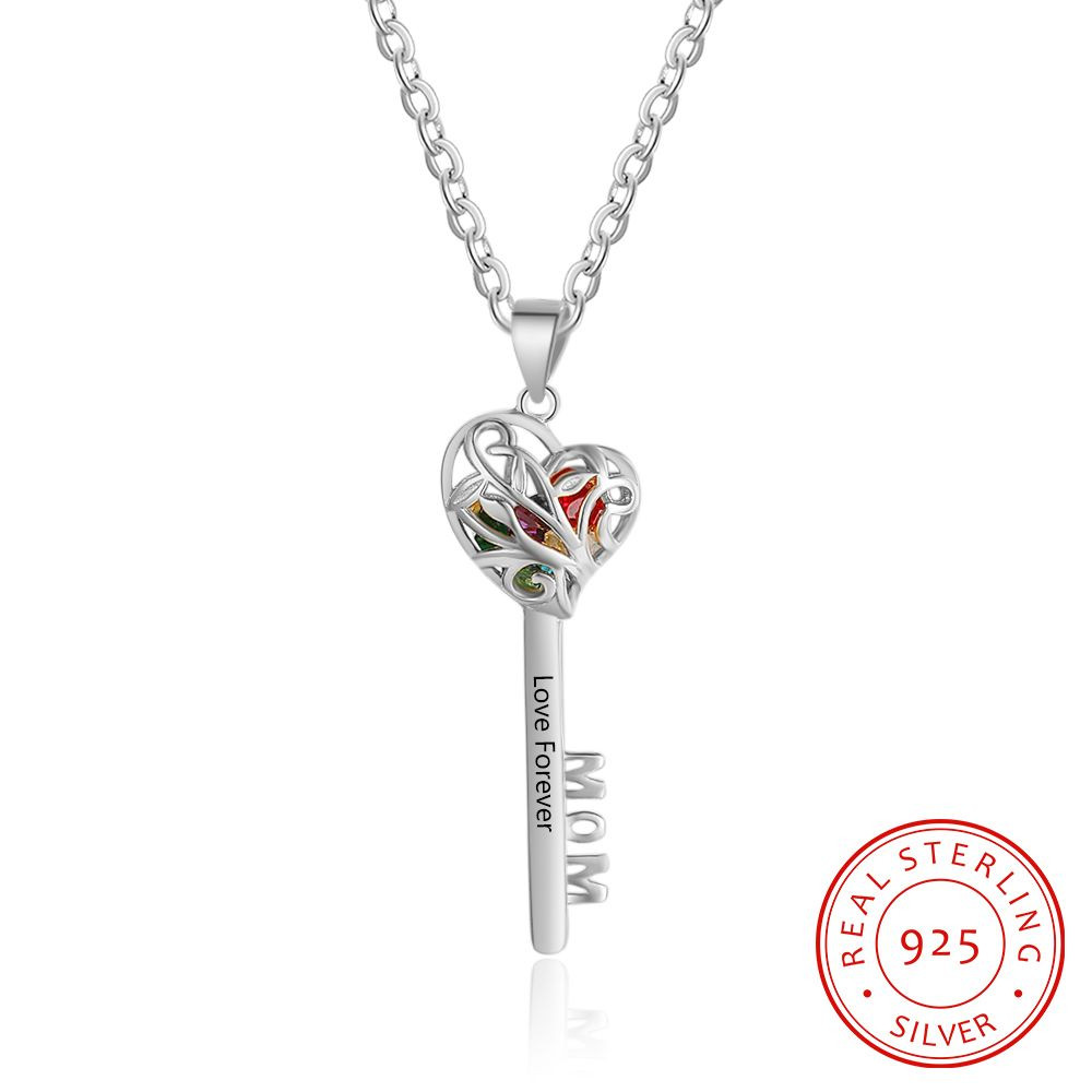 925 Sterling Silver Heart Shape Key Pendant Necklaces