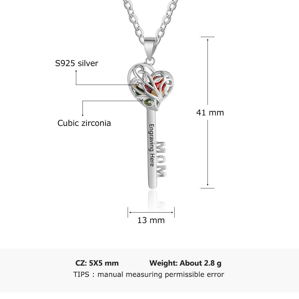 925 Sterling Silver Heart Shape Key Pendant Necklaces