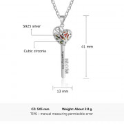 925 Sterling Silver Heart Shape Key Pendant Necklaces