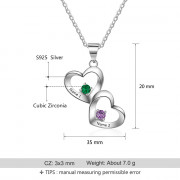 S925 Personalized Name Double Hearts Pendant Necklace with Two Birthstones