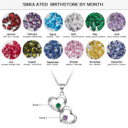 S925 Personalized Name Double Hearts Pendant Necklace with Two Birthstones