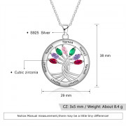 925 Sterling Silver Tree of Life Necklace with Seven Birthstones