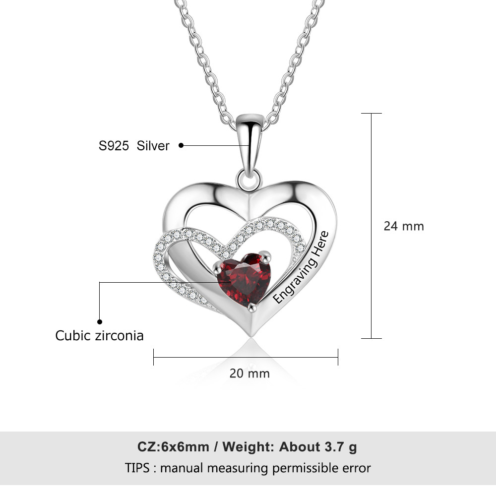 925 Sterling Silver One Birthstone Heart Necklace