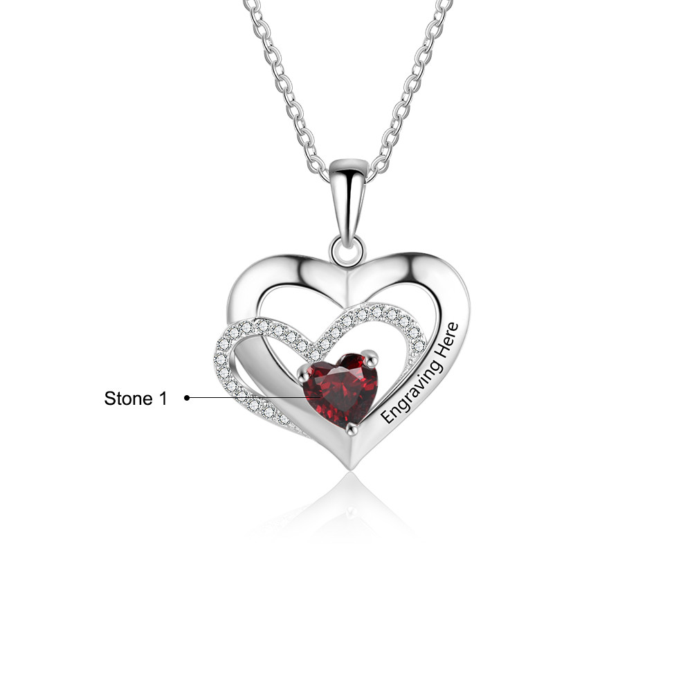 925 Sterling Silver One Birthstone Heart Necklace