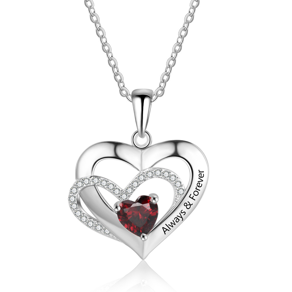 925 Sterling Silver One Birthstone Heart Necklace