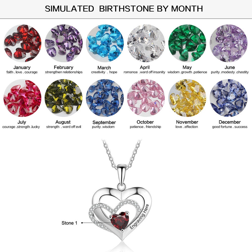 925 Sterling Silver One Birthstone Heart Necklace