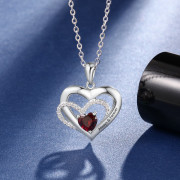 925 Sterling Silver One Birthstone Heart Necklace