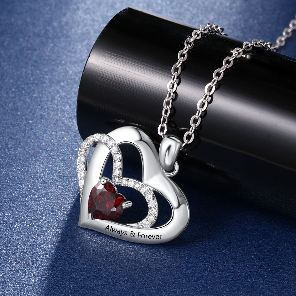 925 Sterling Silver One Birthstone Heart Necklace