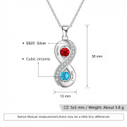 925 Silver Custom Two Names Infinity Necklace with Birthstones