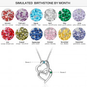 S925 Engraved Names Birthstones Double Heart Pedant Necklace