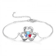 925 Sterling Silver Heart Birthstone Bracelet with Names