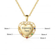 925 Sterling Silver Colorful Birthstones Heart Shape Necklace