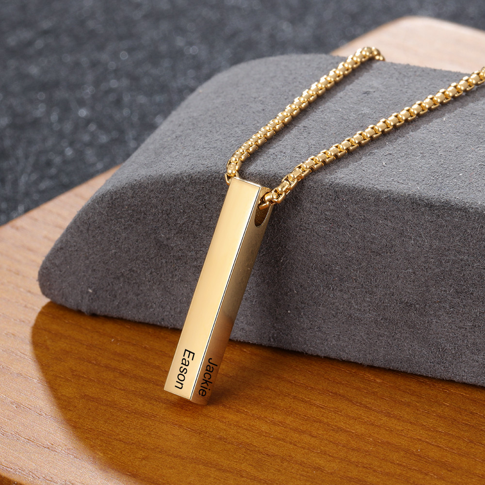 Engraving Stainless Steel Vertical Bar Necklace