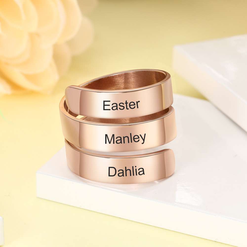 Engravable Copper Overlapping Stainless Steel Ring with 3 Names