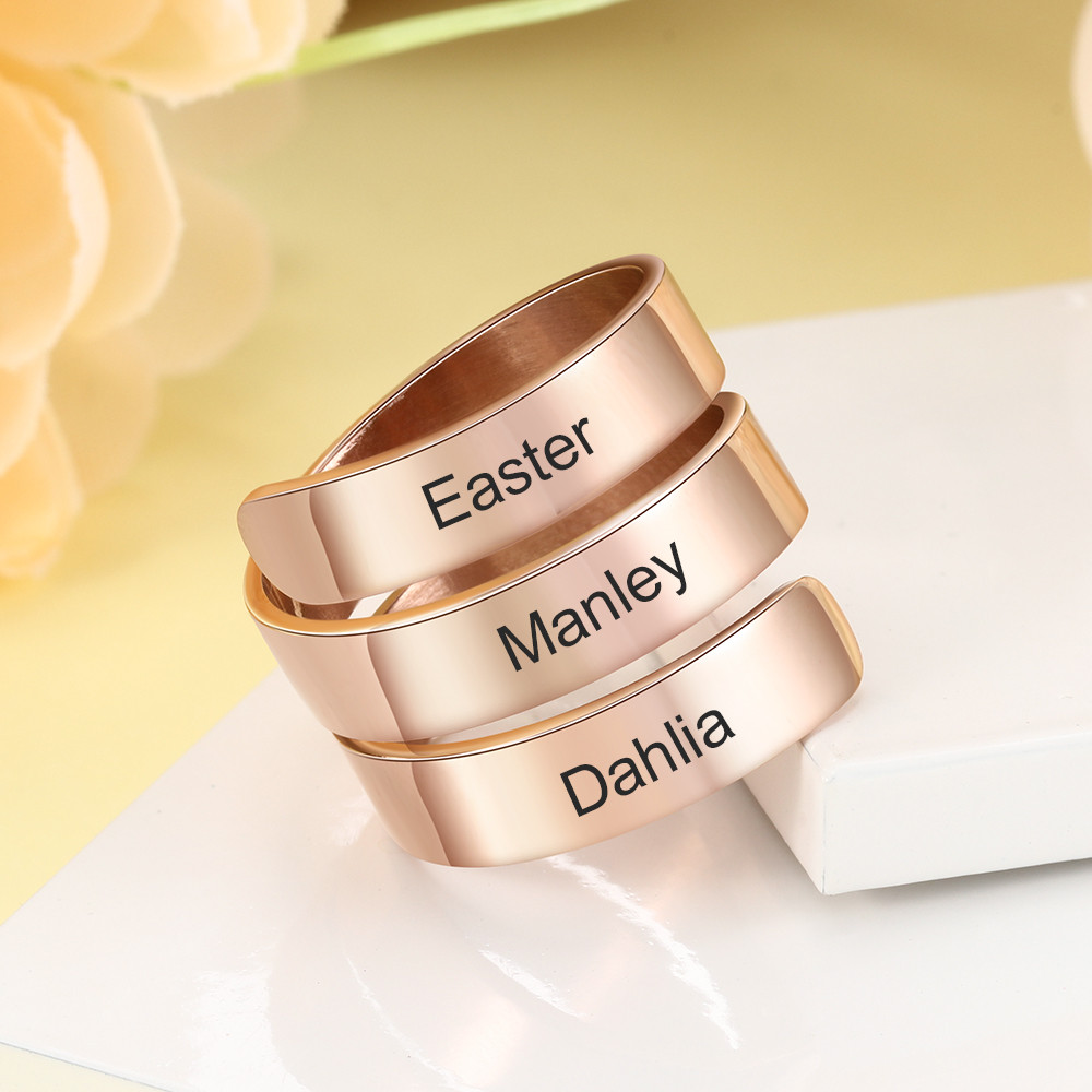 Engravable Copper Overlapping Stainless Steel Ring with 3 Names