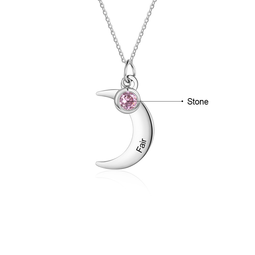 Stainless Steel Moon Birthstone Necklace