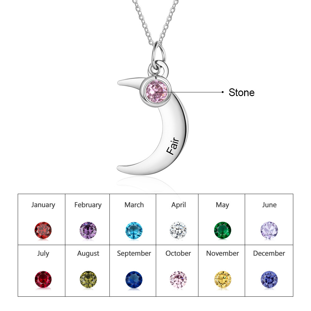 Stainless Steel Moon Birthstone Necklace