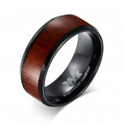 Engravable Black Stainless Steel Ring with a Wood Finish