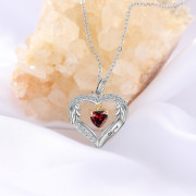 S925 Silver Birthstone Heart Shape Pendant Necklace