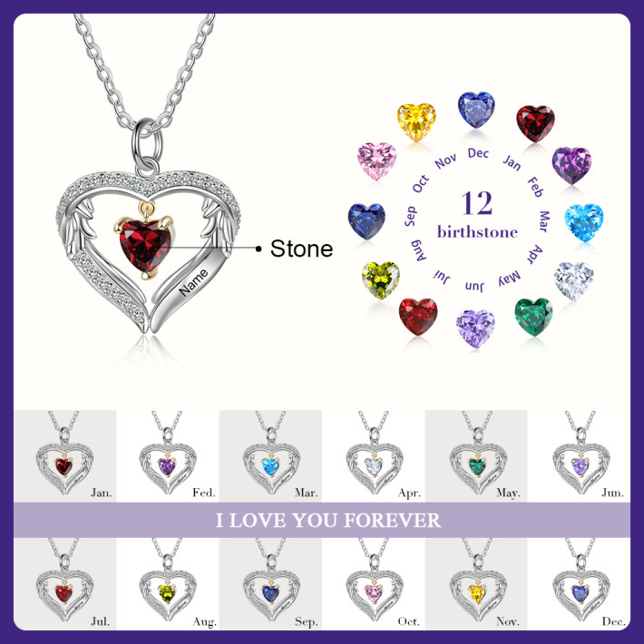 S925 Silver Birthstone Heart Shape Pendant Necklace