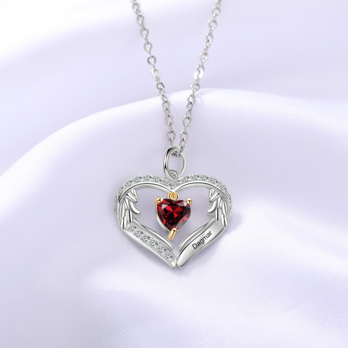 S925 Silver Birthstone Heart Shape Pendant Necklace