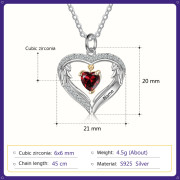 S925 Silver Birthstone Heart Shape Pendant Necklace