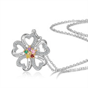 S925 Silver Heart Shape Flower Pendant Necklace