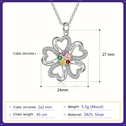 S925 Silver Heart Shape Flower Pendant Necklace