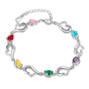 Rhodium Plated Heart Birthstone Bracelet