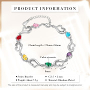 Rhodium Plated Heart Birthstone Bracelet