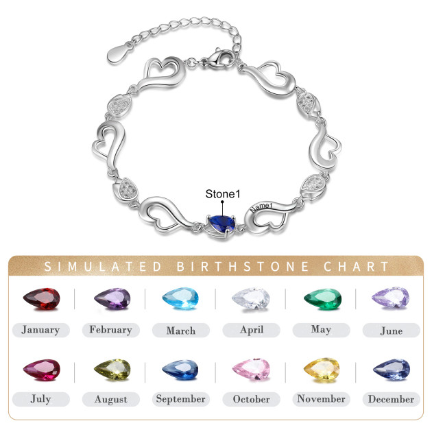 Rhodium Plated Heart Birthstone Bracelet