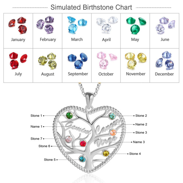 Heart Shape Rhodium Plated Family Tree Necklace