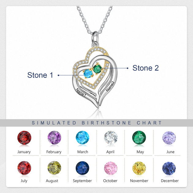 Rhodium Plated Birthstone Heart Necklace