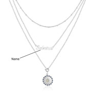 Rhodium Plated Evil Eye Name Mutil-Chain Necklace