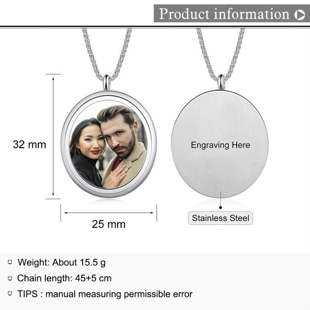 Stainless Steel Round Personalized Photo Pendant Necklace