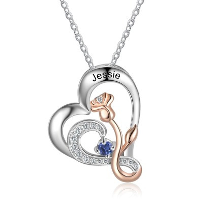 925 Sterling Silver Rose Flower Heart Pendant Necklace