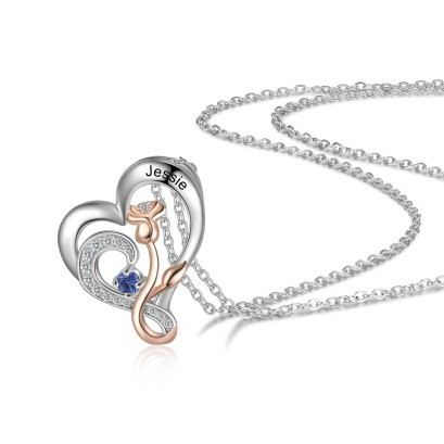 925 Sterling Silver Rose Flower Heart Pendant Necklace