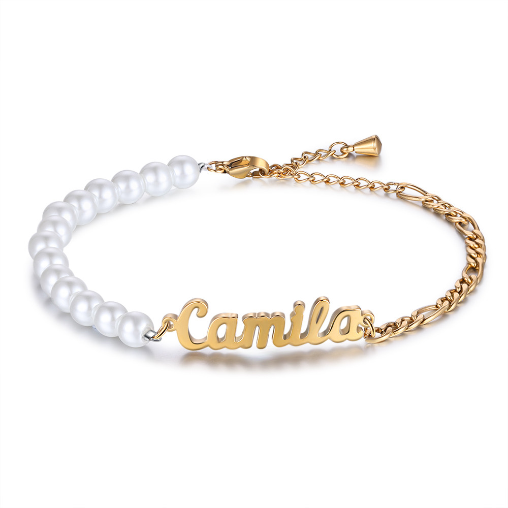 Personalized Stainless Steel Pearl Name Bracelet