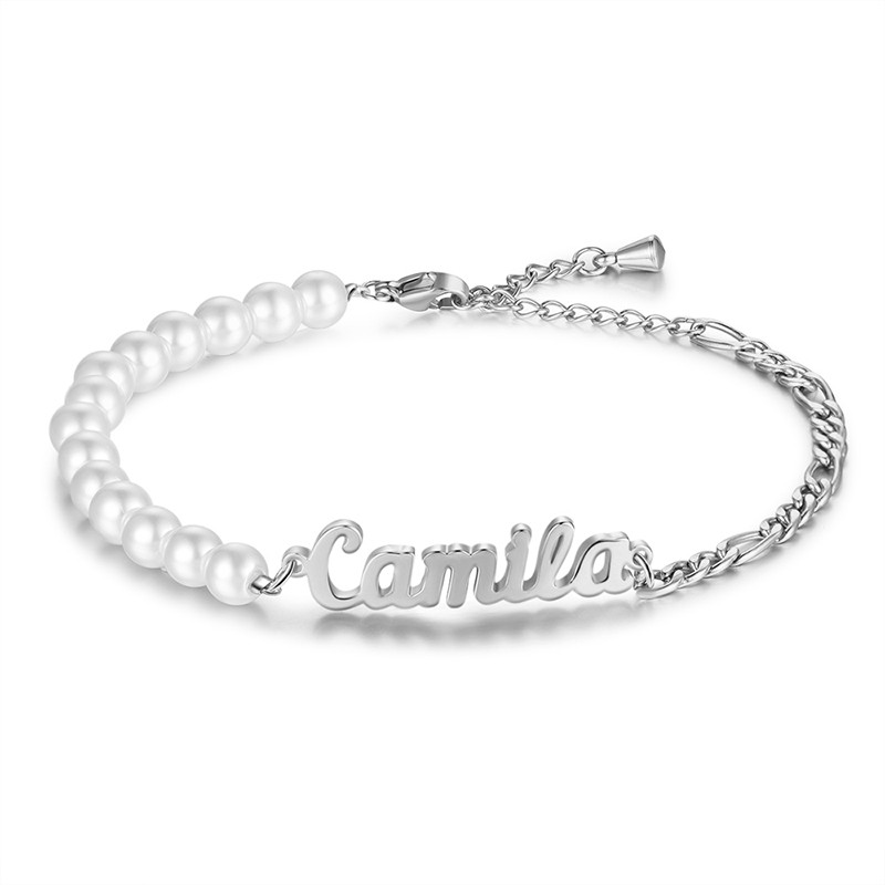 Personalized Stainless Steel Pearl Name Bracelet