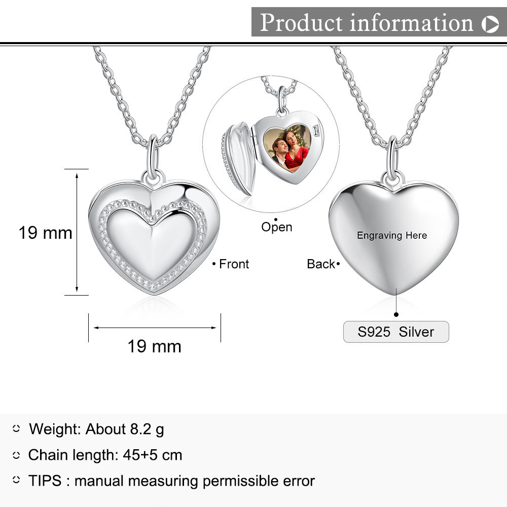 Personalized Photo Heart Shape Pendant Necklace