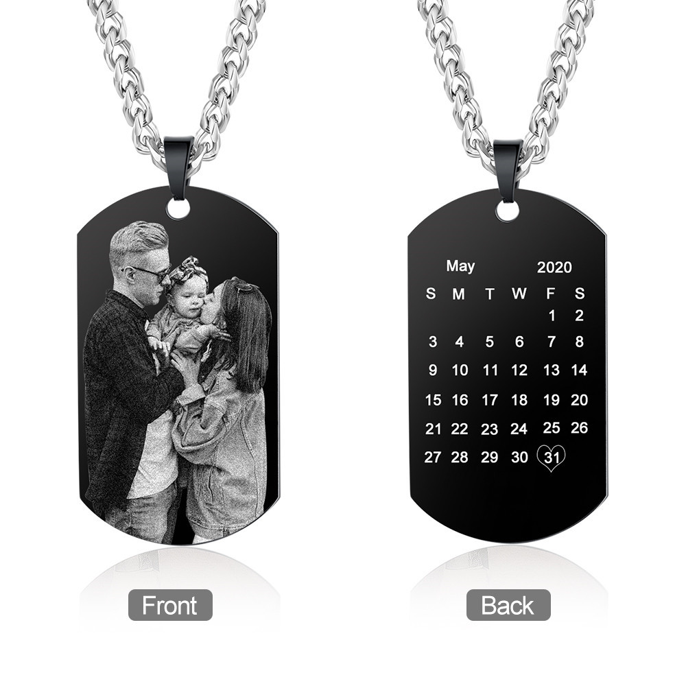 Persinalized Photo Black Shield Pendant Necklace