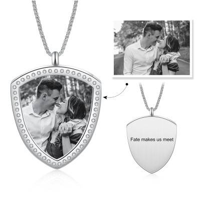 Stainless Steel Shield Personalized Photo Pendant Necklace