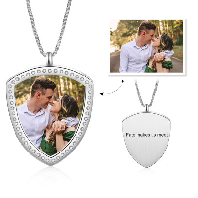 Stainless Steel Shield Personalized Photo Pendant Necklace